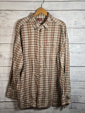 Junction West Men's XXL Plaid Flannel Shirt Orange Gray Button Down Cotton